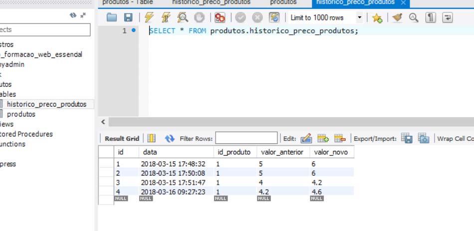 Histórico de preços de produto no MySQL - Por Aylton Inacio